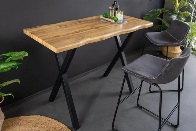 Invicta Interior Industriële bartafel WILD 120cm bruin wild eiken look zwart metalen X-poot - 45080 Zie omschrijving