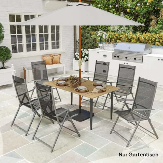 COVREO Tuintafel 150x90 cm bruin, van metaal met parasolgat voor 6 personen