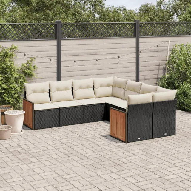 vidaXL 8-delige Loungeset met kussens poly rattan zwart, foto 2