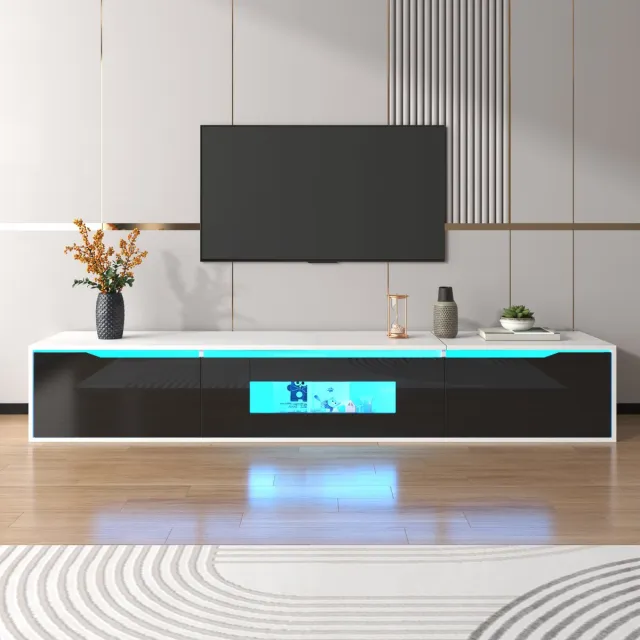 Zubaliya Tv-meubel Hoogglans - Zwart & Wit - Inclusief LED Strip (16 Kleuren) - Scandinavisch Modern - Gegroefd Design witte
