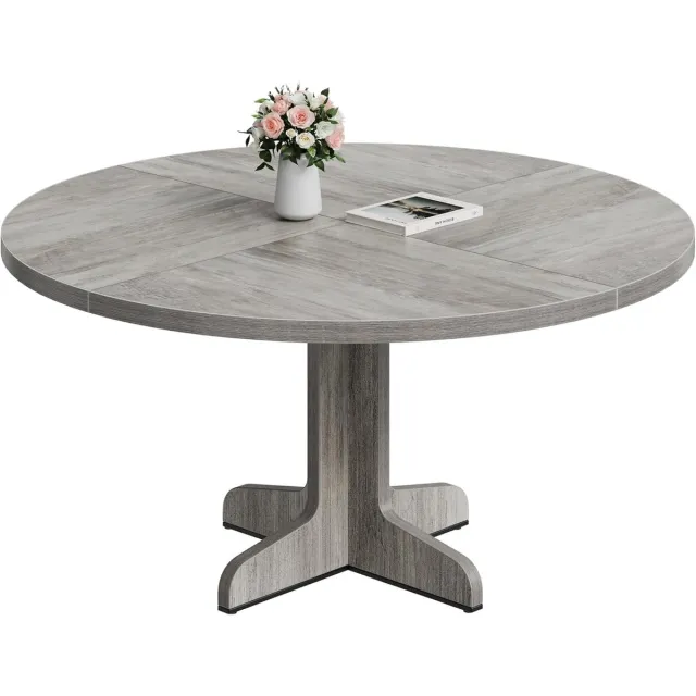 HOERFURIY Eettafel rond 120 cm voor 4 personen - zwarte ronde eettafel met houten kruisvoet - 120x120x76 cm keukentafel - alleen tafel - Grijs