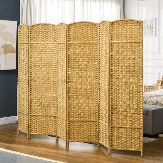 MEUNIQ 6-delig kamerscherm 270 x 180 cm opvouwbare roomdivider met handgeweven patroon, bogen en grenenhouten frame voor woonkamer, slaapkamer of thuiskantoor Naturel hout