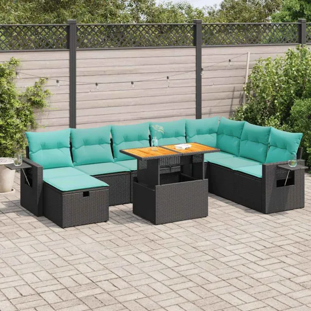 vidaXL 9-delige Loungeset met kussens poly rattan acacia zwart, foto 2
