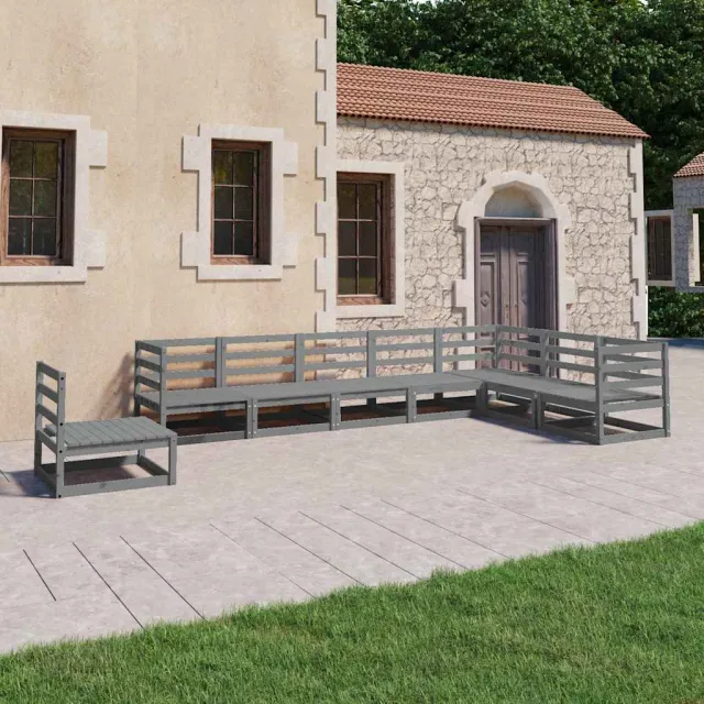 vidaXL 8-delige Loungeset massief grenenhout grijs, foto 2