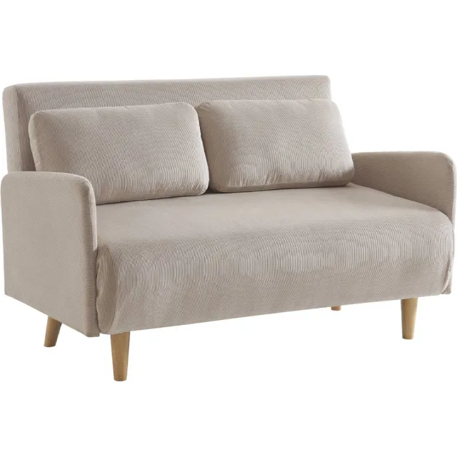 sweeek Scandinavische 2-zits slaapbank van ribfluweel houten poten, zitbank, verstelbare rugleuning - panam Beige