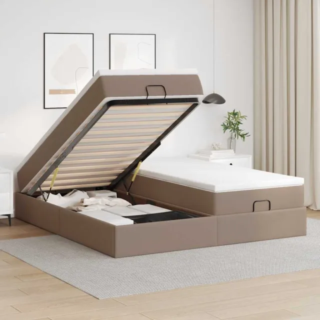 vidaXL Ottoman bed met matrassen 160x200cm kunstleer cappuccinokleurig Bruin