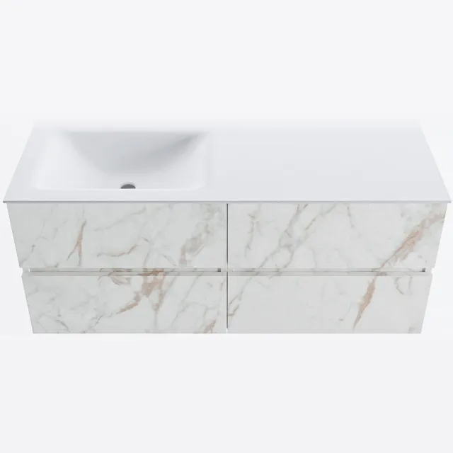 Mondiaz VICA 120cm badmeubel onderkast Carrara 4 lades. Wastafel CLOUD links zonder kraangat, kleur Talc. Cararra