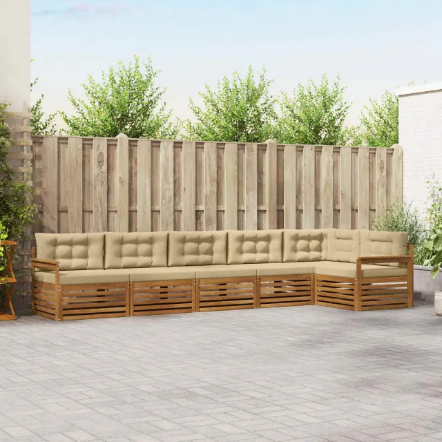 vidaXL Buiten bankenset 6 st 6-zits Natuurlijk en Beige