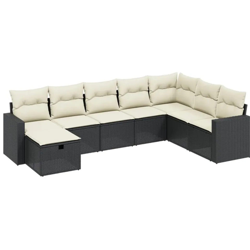 vidaXL 8-delige Loungeset met kussens poly rattan zwart