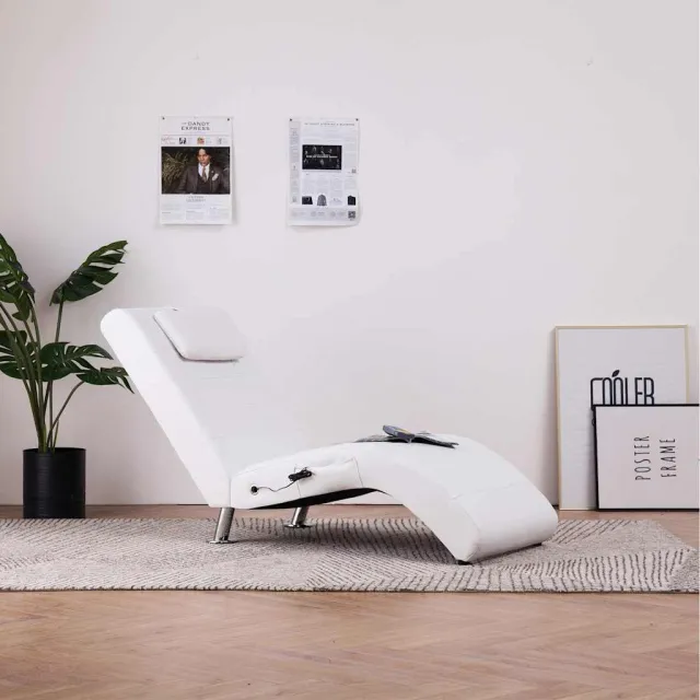 vidaXL Massage chaise longue met kussen kunstleer wit, foto 2
