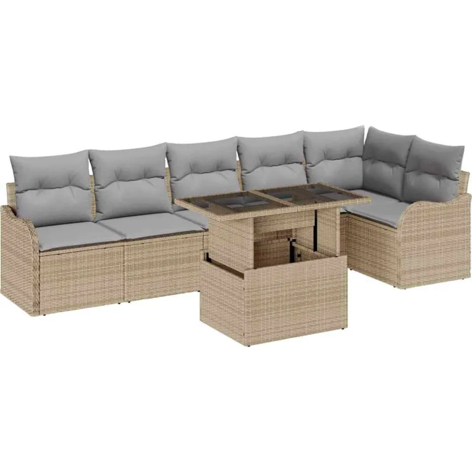 vidaXL Bankstel 7 st Beige Poly riet