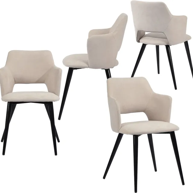 MEUBLE COSY Meubles Cosy Set van 4 eetkamerstoelen - met armleuningen – Lichtbeige – Stoffen zitting – Metalen poten