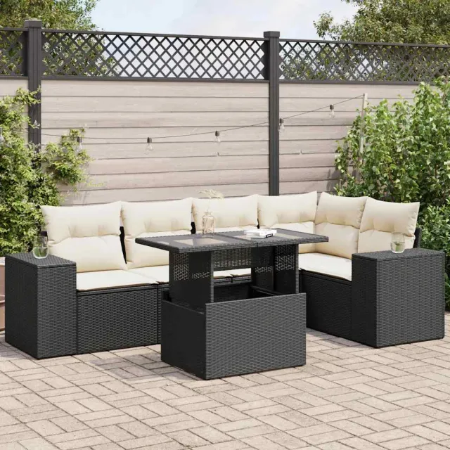 vidaXL 6-delige Loungeset met kussens poly rattan zwart, foto 2