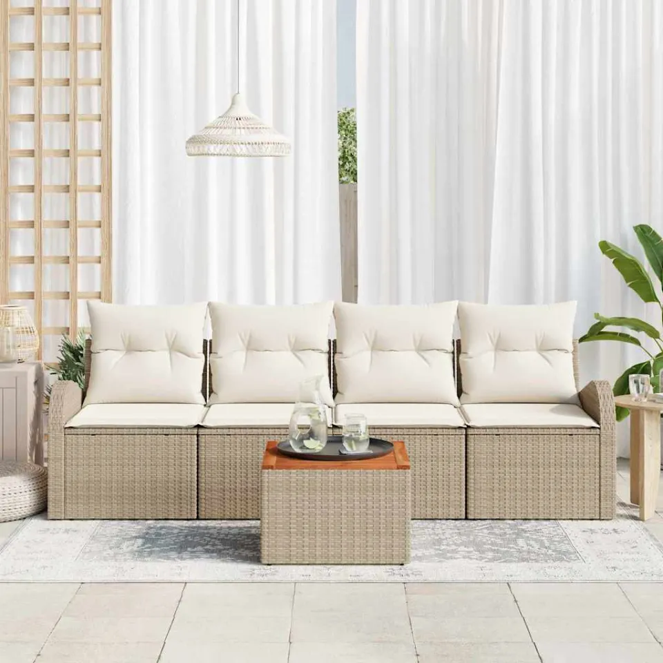 vidaXL Tuinbankenset 5 st Beige poly rattan, foto 3