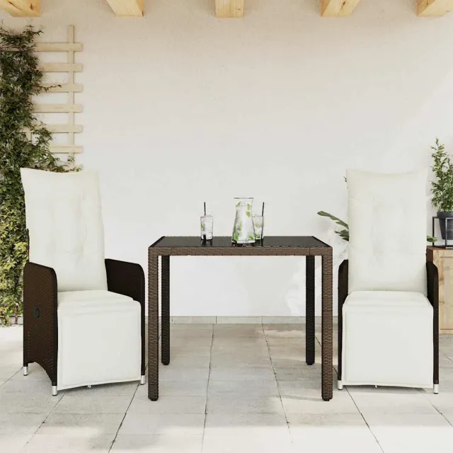 vidaXL 3-delige Bistroset met kussens poly rattan bruin, foto 2