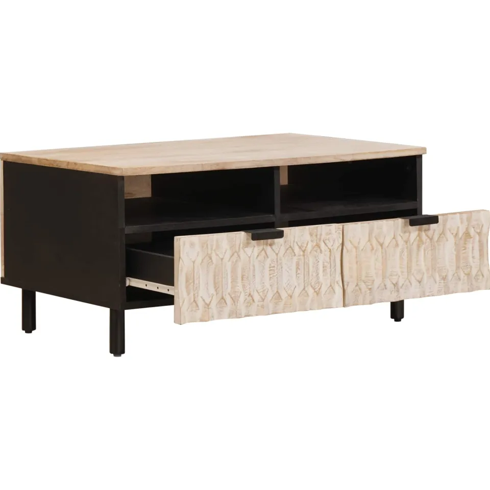vidaXL Salontafel met lade Wit 80 x 54 x 40 cm Massief Mango Hout, foto 2