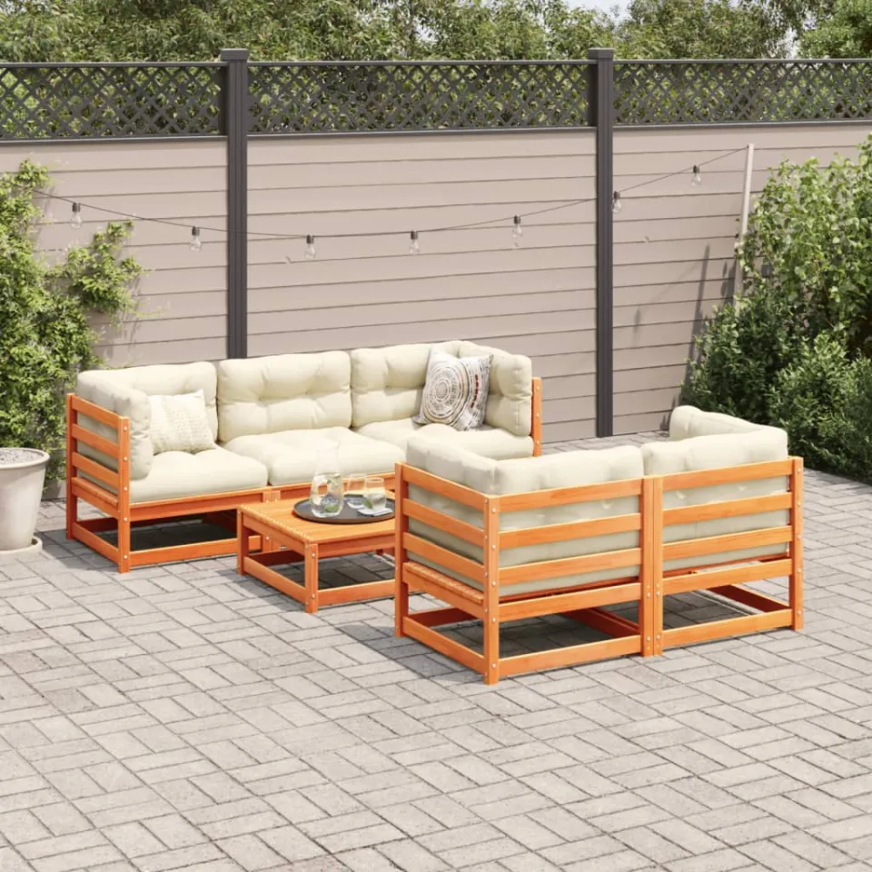 vidaXL 6-delige Loungeset met kussens massief grenenhout wasbruin bruin, foto 2