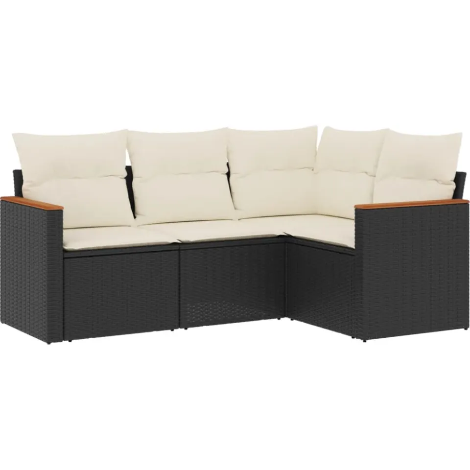 vidaXL 4-delige Loungeset met kussens poly rattan zwart, foto 3