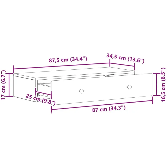 vidaXL Wandgemonteerde - Zijtafel - Sonoma - Eiken - 87,5 - x - 34,5 - x - 17 - cm Sonoma eiken