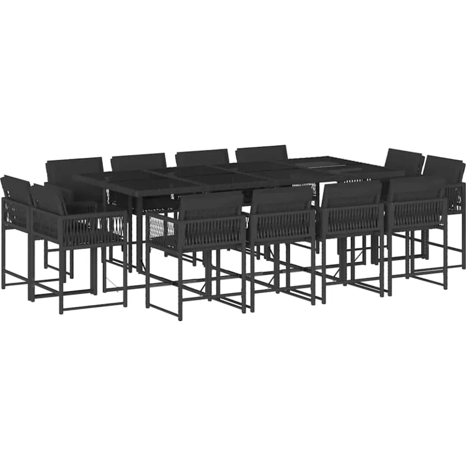 vidaXL 13-delige Tuinset met kussens poly rattan zwart