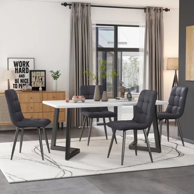 MODFU Eettafelset Met 4 Stoelen - Rechthoekig - Modern - Voor Keuken Of Eethoek - MDF - Grijs - 117 X 68 X 75 Cm