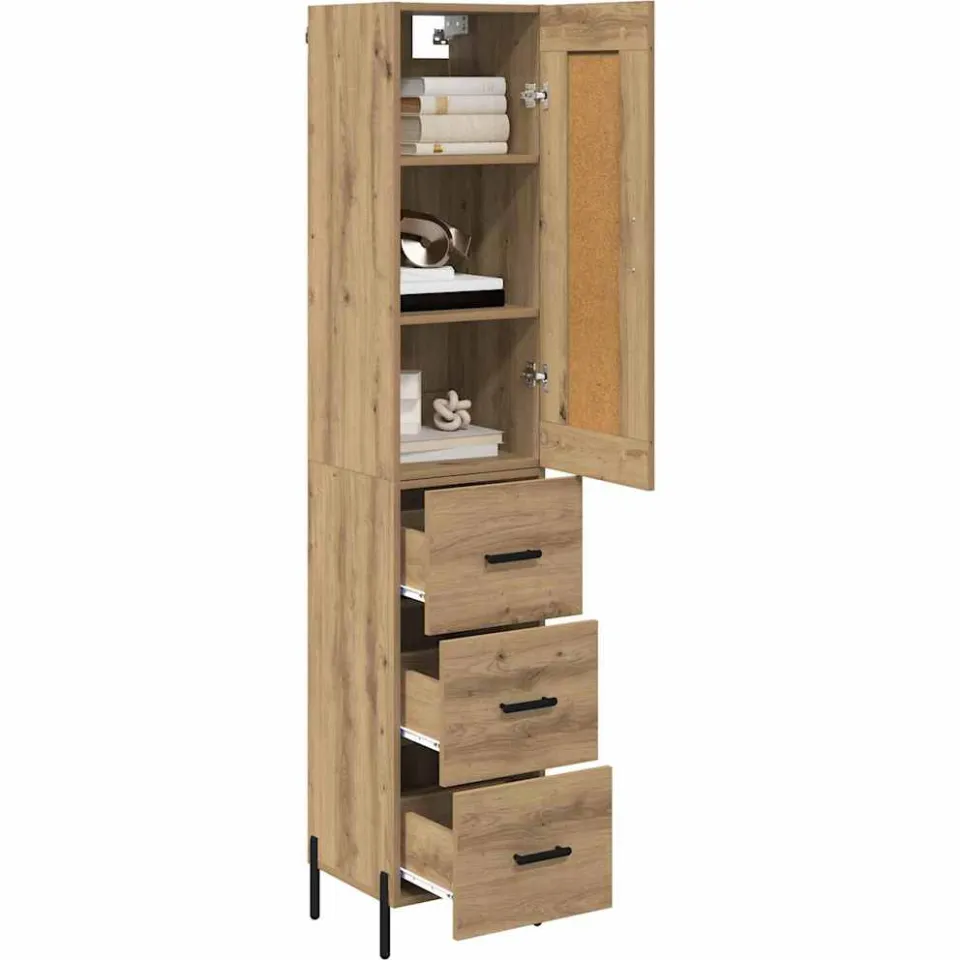 vidaXL Highboard Artisan Eiken 34,5 x 34 x 180 cm Bewerkt hout Bruin