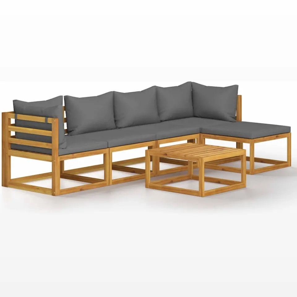 vidaXL 6-delige Loungeset met kussens massief acaciahout grijs, foto 4