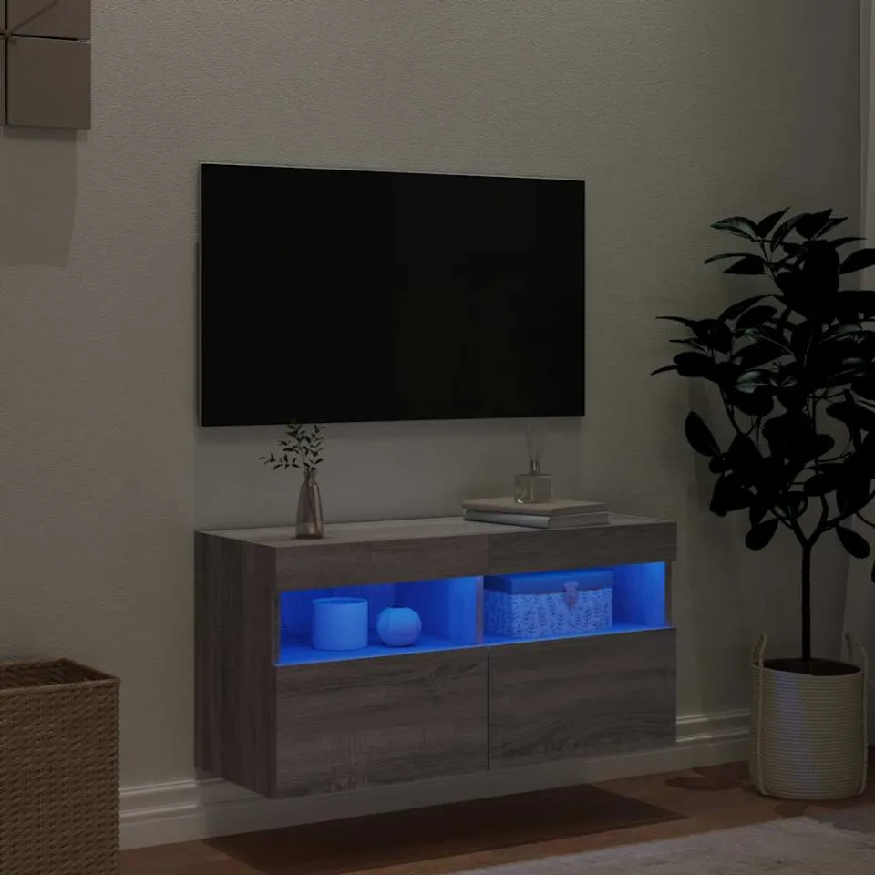vidaXL Tv-wandmeubel met LED-verlichting 80x30x40 cm grijs sonoma, foto 3