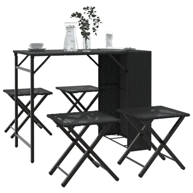 vidaXL 5-delige Tuinset inklapbaar poly rattan zwart