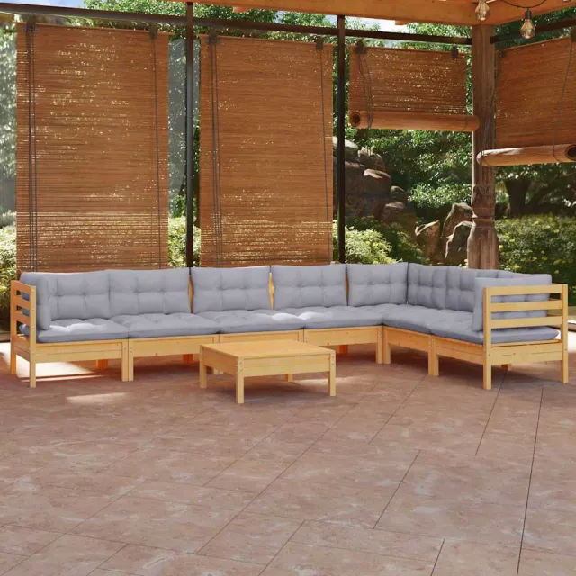 vidaXL 8-delige Loungeset met grijze kussens grenenhout grijs