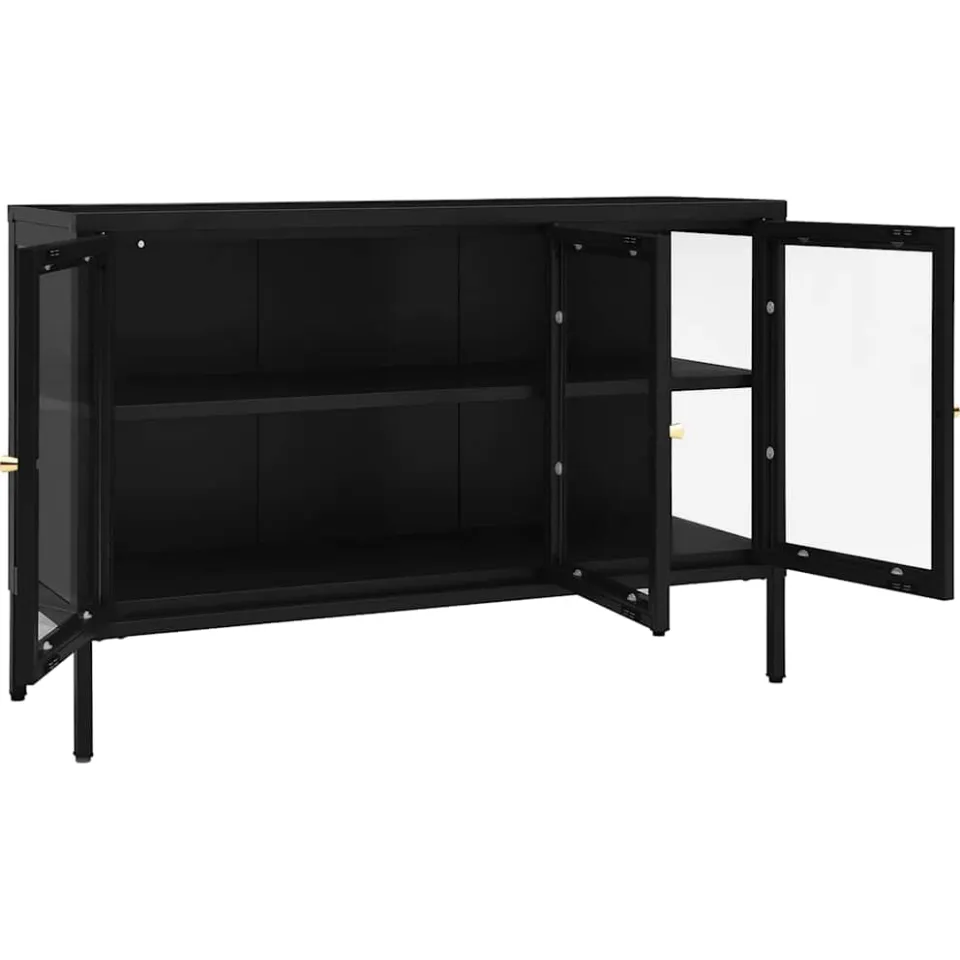 vidaXL Dressoir 105x35x70 cm staal en glas zwart, foto 4