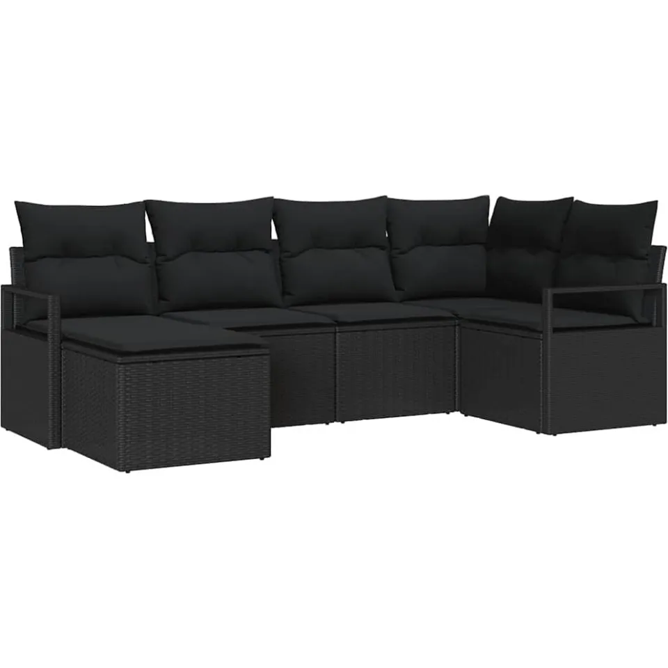 vidaXL Bankstel 6 st Zwart poly rattan