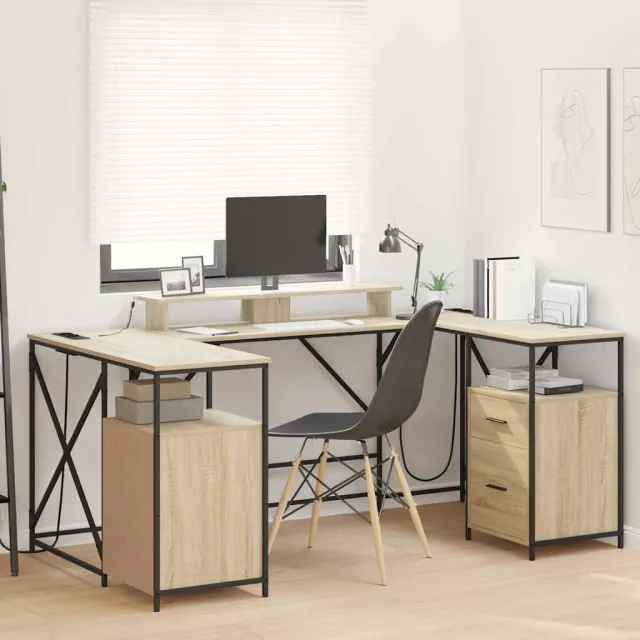 vidaXL Bureau Sonoma Eiken Bewerkt hout 182 x 101 x 87,5 cm, foto 2