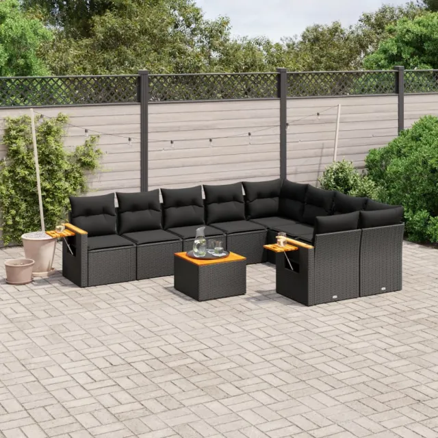 vidaXL 10-delige Loungeset met kussens poly rattan zwart, foto 2