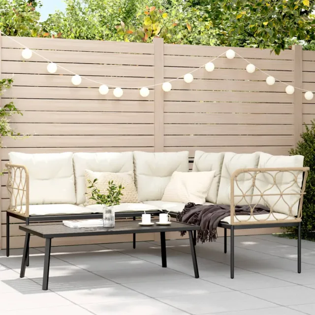 vidaXL Loungeset met kussens staal en textileen zwart, foto 2