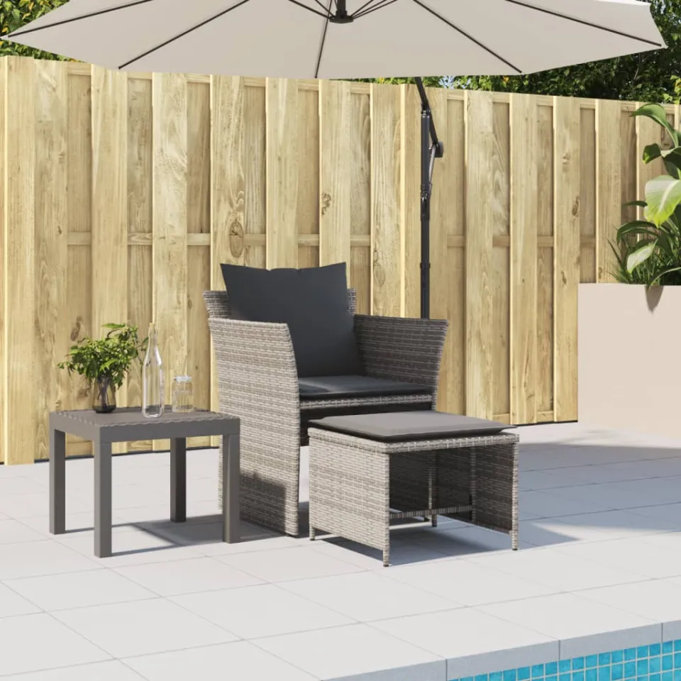 vidaXL Tuinstoel met voetenbank poly rattan grijs, foto 3