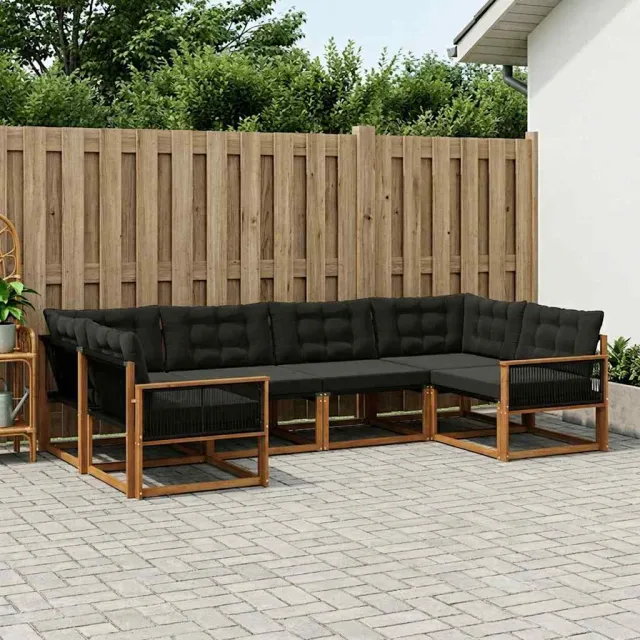 vidaXL Buiten bankenset 6 st 6-zits Naturel en Zwart
