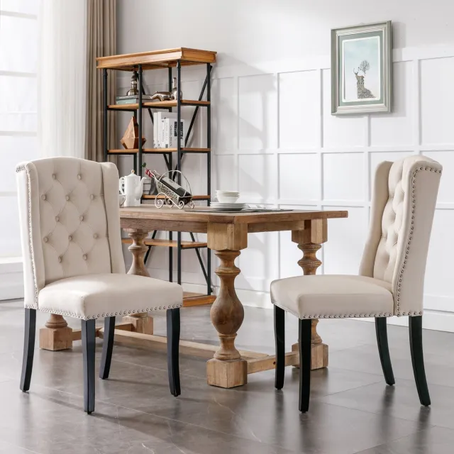 MIVRAY Eetkamerstoel Set Van 2 - Comfortabele Velvet Stoel Met Knopen En Nieten - Voor Eetkamer En Woonkamer - Samt Beige