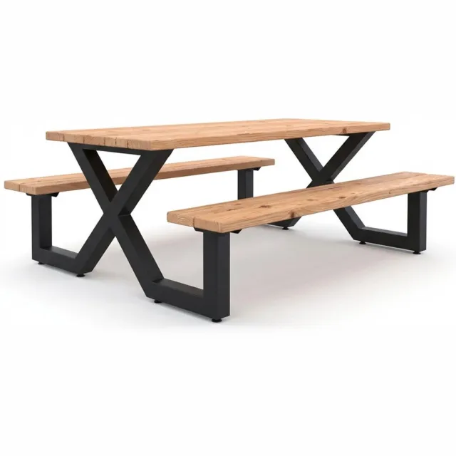 Exit Toys EXIT Picknicktafel X-200 - 6 Persoons - 200cm - Houten Tuintafel - Picknicktafel voor Buiten - Weerbestendig Naturel