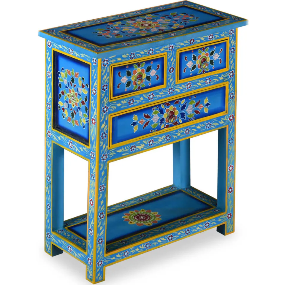 vidaXL Dressoir met lades handgeschilderd massief mangohout turquoise, foto 2