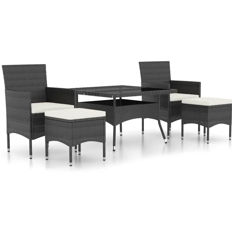 vidaXL 5-delige Tuinset poly rattan en gehard glas zwart, foto 3
