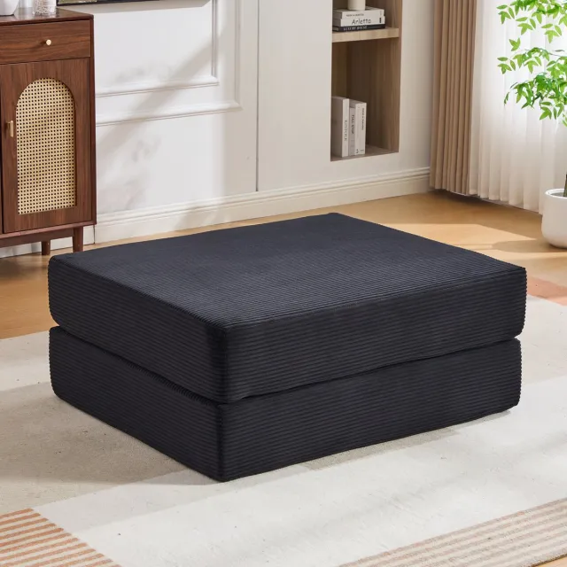 MODENUIT Voetenbankje – Opvouwbaar 109 x 95 x 43 cm – Stof – Zwart – Uitklapbaar Tot Slaapbank