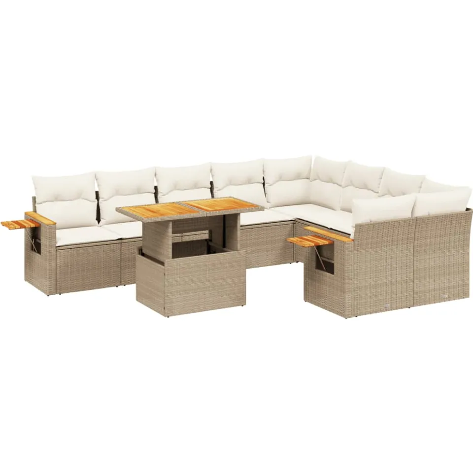 vidaXL 10-delige Loungeset met kussens poly rattan beige, foto 3