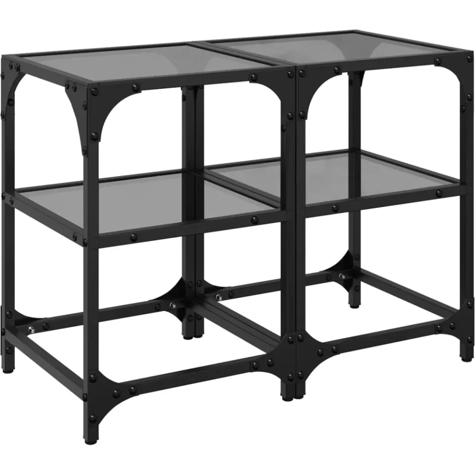 vidaXL Salontafels 2 st met zwart glazen blad 30x30x45 cm staal, foto 3