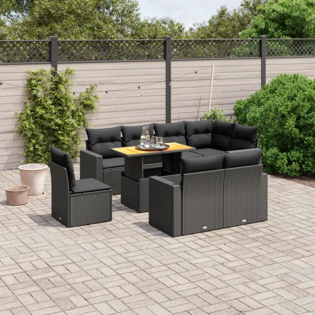vidaXL 9-delige Loungeset met kussens poly rattan zwart, foto 2