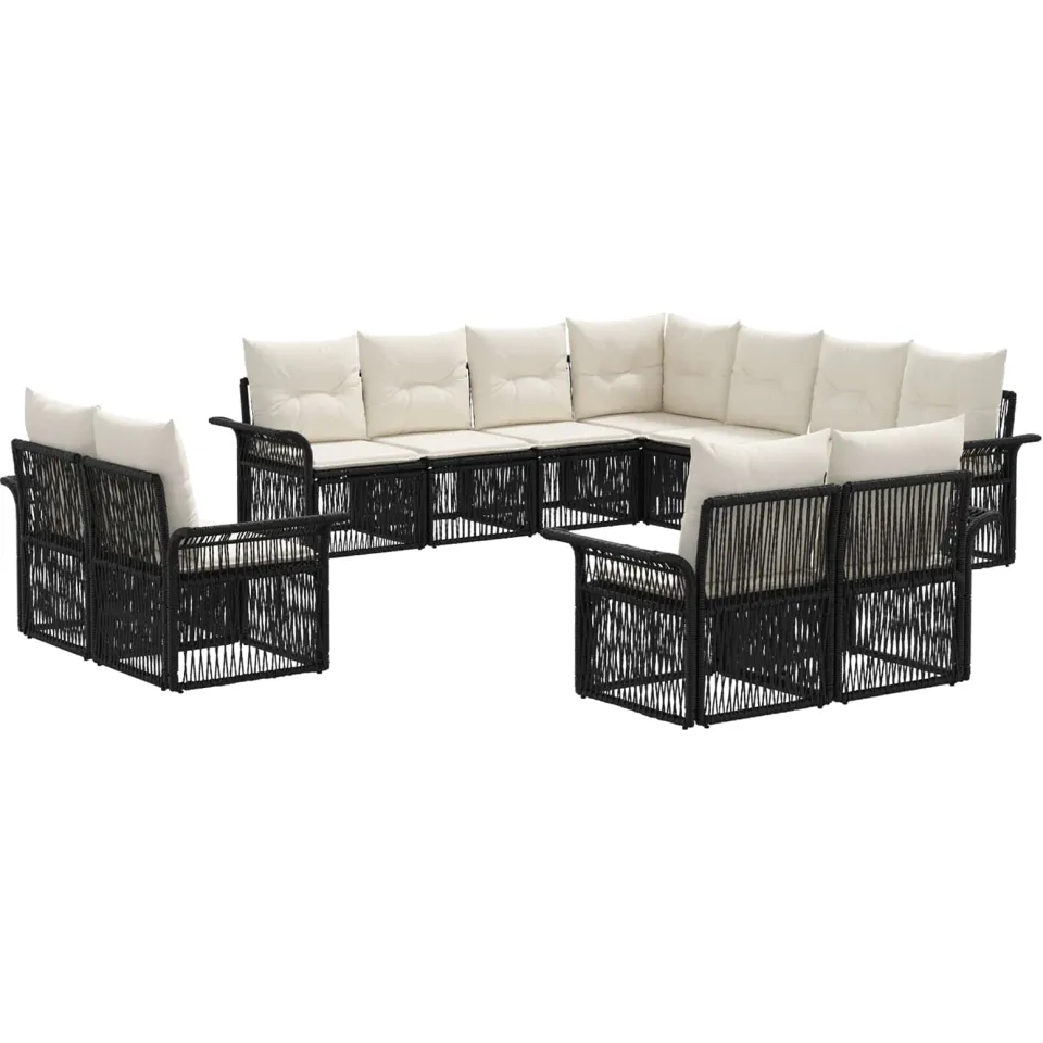 vidaXL Tuinbankenset 11 st 11-zits Zwart en Cream Wit poly rattan