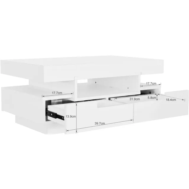 Clruro Salontafel - Hoogglans - LED-Lichtstrip - Vier Laden voor en Achter - Grote Opbergruimte - MDF - Zwart