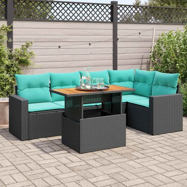 vidaXL 6-delige Loungeset met kussens poly rattan zwart, foto 2