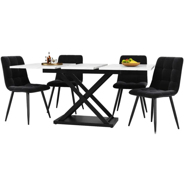 GOTAGEE Eettafel en eetstoelen set (5-delig) 160x80 cm eettafel met 4 eetstoelen Moderne keuken en woonkamer tafel en stoelen set met wit tafelblad