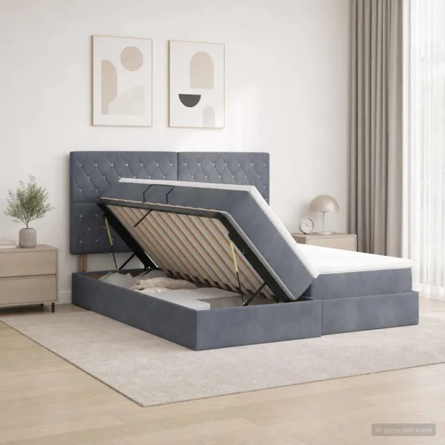vidaXL Opslag bed met hoofdeinde Donkergrijs 200 x 200 cm Fluweel